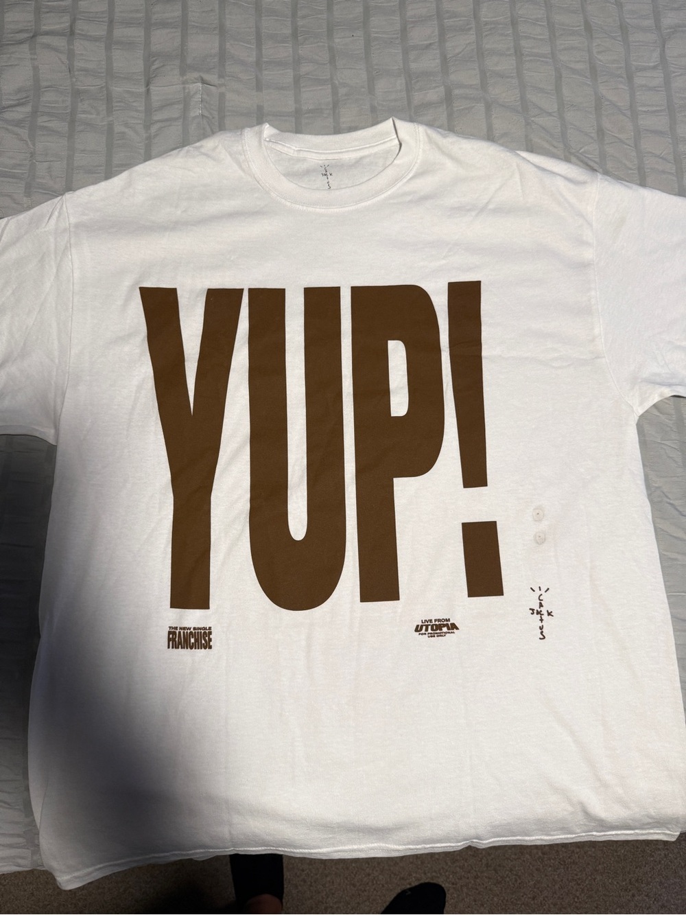Cactus Jack YUP! Graphic Tee in White with Brown Print
